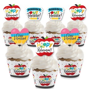 Big Dot of Happiness Teacher Retirement - Cupcake Decoration - Happy Retirement Party Cupcake Wrappers and Treat Picks Kit - Set of 24 - 1 of 4