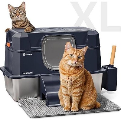 Petcove Stainless Steel Litter Box with Built-In Odor Control – 28L XL, Blue