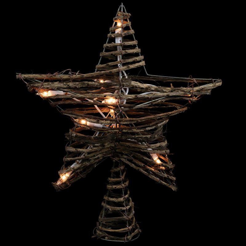 Northlight 11" Lighted Rattan Twigs Star Christmas Tree Topper- Clear Lights, White Wire, 2 of 6