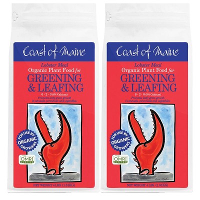 Coast of Maine Indoor Outdoor OMRI Listed Lobster Meal Organic Fertilizer Mix for Container Gardens, Vegetables, and Flower Pots, 4 Pound Bag (2 Pack)