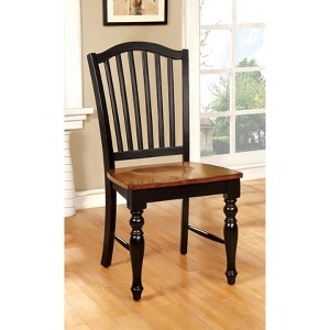 24/7 Shop At Home Set of 2 Jameson Country Style Wooden Chair Black/Oak: Traditional Slat Back, Non-Upholstered - 1 of 3