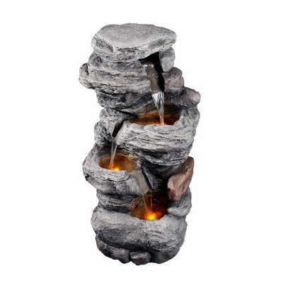 Teamson Home Gray 4-Tier Faux Stone Water Fountain with LED Lights