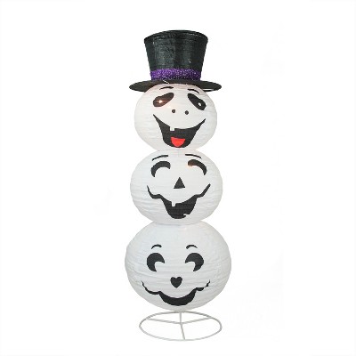 Northlight 44" Halloween Prelit Happy Ghost with Top Hat Yard Art Decoration - White/Black