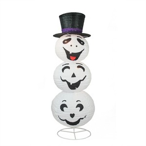 Northlight 44" Halloween Prelit Happy Ghost with Top Hat Yard Art Decoration - White/Black - 1 of 2