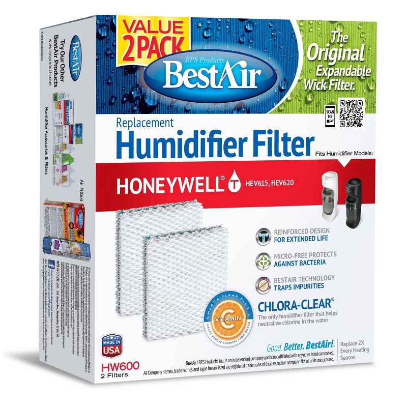 BestAir HW600 Value 2pk Extended Life Humidifier Replacement Paper Wick for Honeywell Humidifiers, 4 of 5