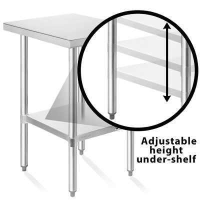 KUTLER Heavy Duty Stainless Steel Kitchen Prep Table with Adjustable Shelf