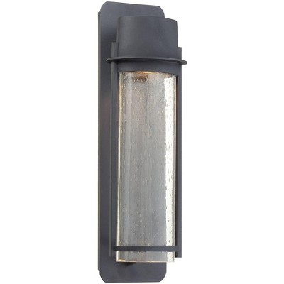 Black Bronze Cylinder Outdoor Wall Sconce with Seeded Glass