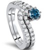 Pompeii3 3/4ct Blue & White Diamond Engagement Wedding Ring Set 14K White Gold - 2 of 4