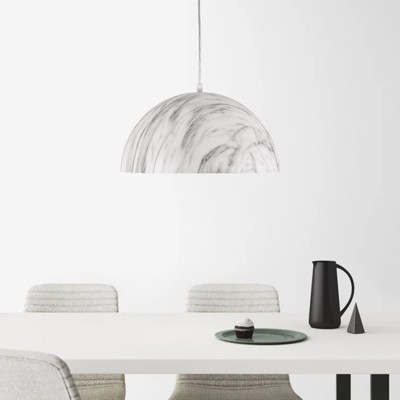 PAKOKULA 1-Light White Dome Pendant with Marble-Striped Metal Shade