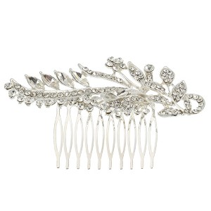 Unique Bargains Women's Rhinestone Hair Bride Wedding Comb 1 Pc Silver Tone 4.13"x2.36" - 1 of 4