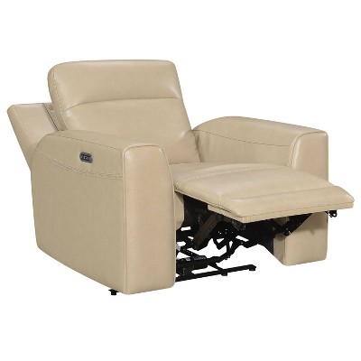 Doncella Beige Leather Power Recliner Chair with USB Port