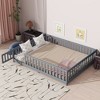 MAYEERTY Queen Floor Bed with Fence,Door, Rubber Wood Floor Bed Guardrails Gray - 3 of 4
