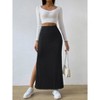 Women's Casual Solid High Waisted Skirt Ribbed Knit Stretchy Side Split Slim Fit Skirt Thigh Bodycon Maxi Skirt - 2 of 4