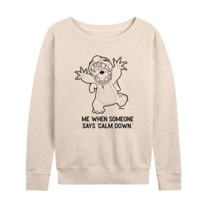 Women's - Disney - Calm Down Lightweight French Terry Wide Neck Long Sleeve Graphic Shirt - 1 of 4
