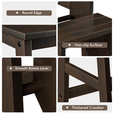Brown Rubber Wood Foldable 3-Tier Step Stool and Storage Shelf