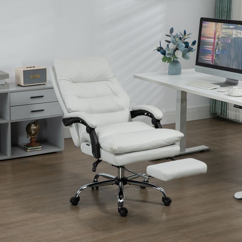Vinsetto Vibration Massage Office Chair with Heat, Recining Back, Footrest, Microfibre Comfy Computer Chair, Cream White, 2 of 7