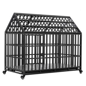 AZL1 Life Concept Pet Crate and House Heavy Duty Carbon Steel Dog Crate with 4 Lockable Wheels and Removable Tray for Dogs, Black, 52.6"*30.1"*7.5" - 1 of 4