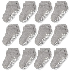Cozyway Non-Slip Ankle Grip Low Cut Toddler Socks, 12 Pack for Boys & Girls, Gray, 3-5 Years Old, Unisex - 1 of 4