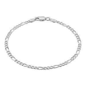 KISPER Solid 925 Sterling Silver Italian 3mm Diamond-Cut Figaro Link Chain Bracelet - for Men & Women with Lobster Clasp - Made in Italy - 1 of 4