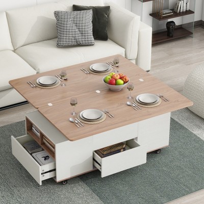 Lift Top Coffee Table With 3 Drawers Lockable Universal Wheels Hidden Storage Compartment For Small Space