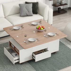 Lift Top Coffee Table With 3 Drawers Lockable Universal Wheels Hidden Storage Compartment For Small Space - 1 of 4