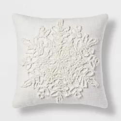 18"x18" Christmas Tufted Snowflake Square Decorative Throw Pillow Cream - Threshold™