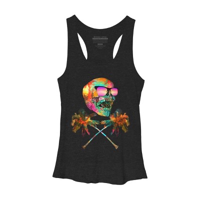 Women's Design By Humans Palm Tree Summer Cross Bones By Johnthan Racerback Tank Top