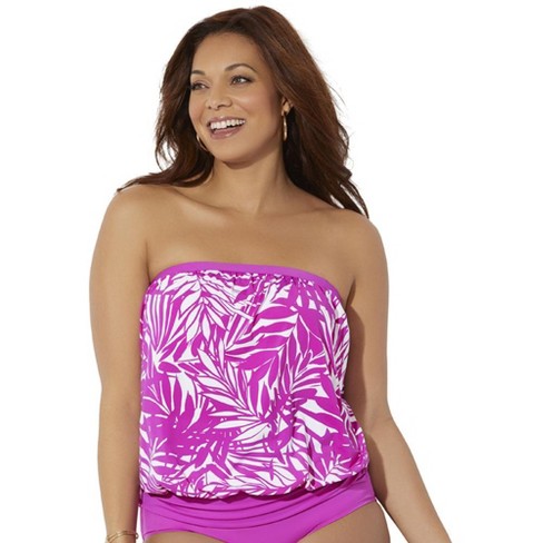 Swim 365 Women's Plus Size Blouson Tankini Top With Adjustable Straps - 14,  Blue : Target