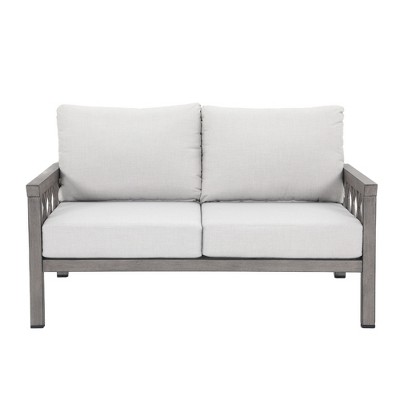 Cesicia 53.9'' x 34'' x 28.7'' in Modern Aluminum Sofa Couches with Soft Cushions Seating 2 for Patio, Courtyard and Balcony Black&Gray