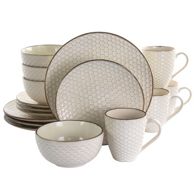 16pc Stoneware Honey Dinnerware Set White - Elama