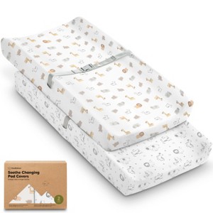 KeaBabies 2pk Soothe Changing Pad Covers for Girl, Boy, Organic Soft Cotton Contoured Diaper Changing Table Pad Covers - 1 of 4