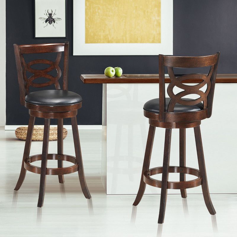 Costway Set of 2 Bar Stools 29'' Height Wooden Swivel Backed Dining Chair Home Kitchen, 3 of 8