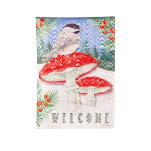 Evergreen Chickadee and Winter Moire Garden Flag 12 x 18 Inches Indoor Outdoor Decor - 1 of 4