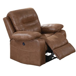 Royal Hampton 41 Inch leatherette Reclining Chair with USB Port, Brown - 1 of 4