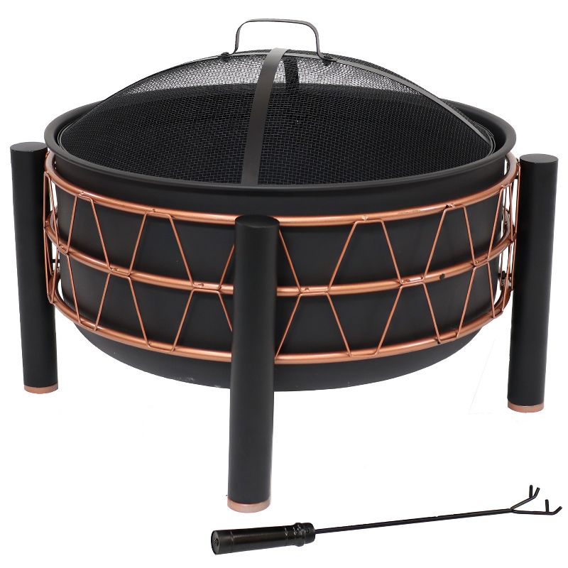 Sunnydaze Steel Fire Pit with Bronze Trapezoid Pattern and PVC Cover - 24.5" Round - Black, 5 of 7