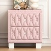 INFURNIC Nightstands Elegant Velvet Nightstand with 2 Drawers Crystal Handles and Button-Tufted Design for Bedroom, Pink, 18.1"*18.1"*20" - 2 of 4
