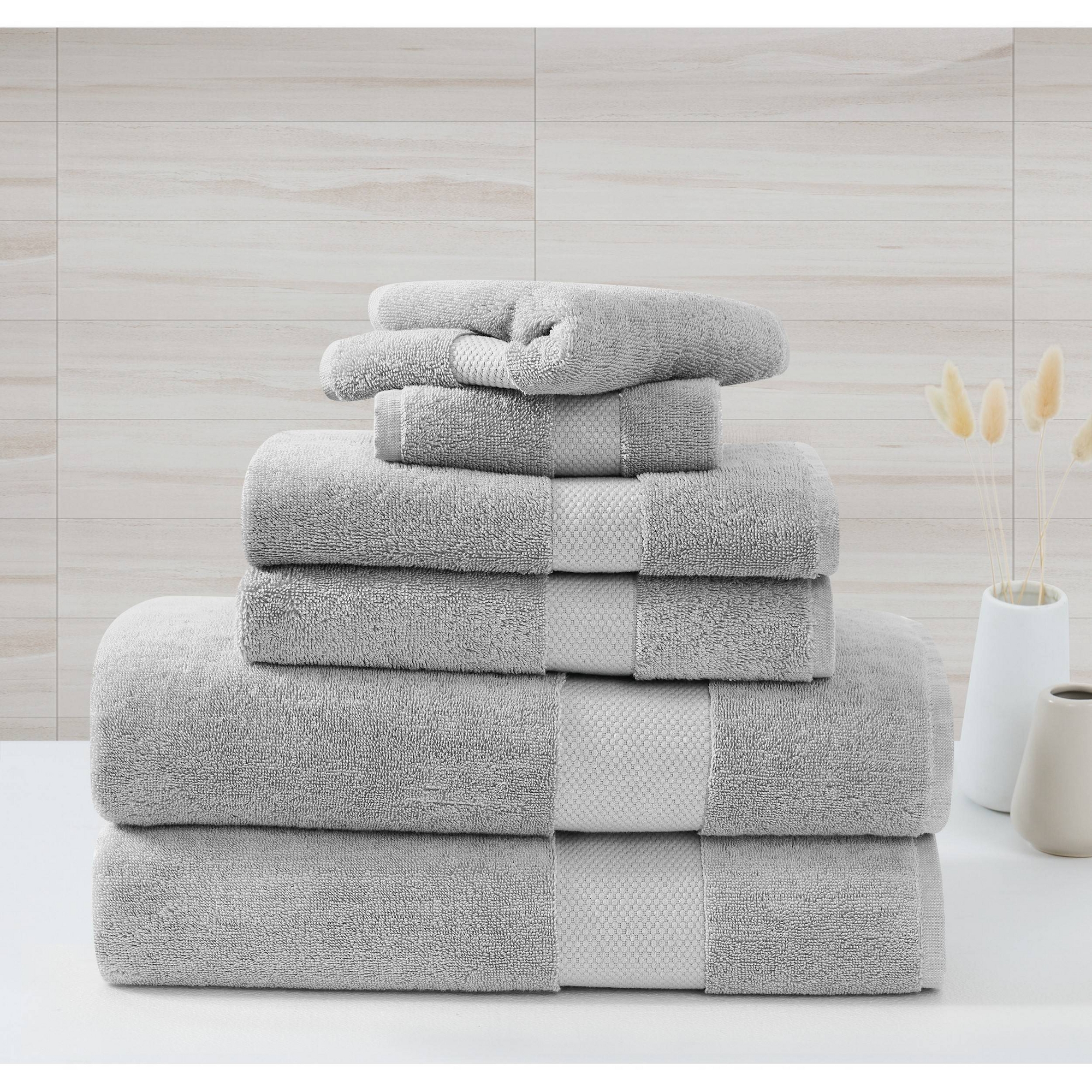 Brooklyn Loom 6pc Borghese Roma Oversized Luxe Turkish Cotton Bath Towel Set Gray