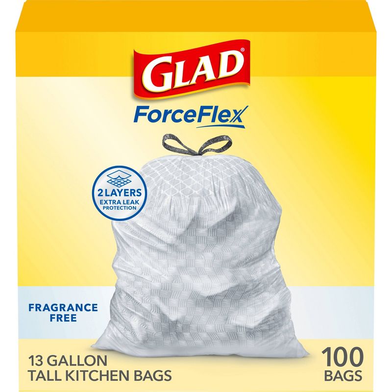 Glad ForceFlex Drawstring Fragrance Free Trash Bags - 13 Gallon - 100ct, 1 of 17