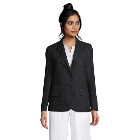 Lands' End Women's Linen Blazer Jacket - X-small - Black : Target