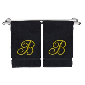 BC BARE COTTON Monogrammed Hand Towel, 100% Turkish Cotton - Set of 2 - Black - Gold Script - 1 of 1