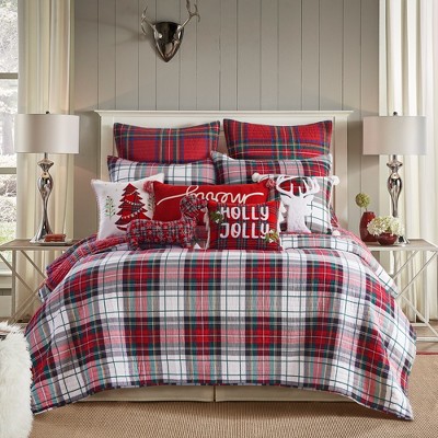 Spencer Plaid Cotton Euro Sham Set in Red and Green