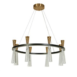 LNC Almhult 8-Lights 32.7" Luxury and Glam Wagon Wheel Integrated LED Chandelier, Black and Gold - 1 of 4