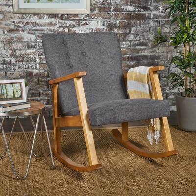 Harvey Square Base Gray Fabric Mid-Century Modern Rocking Chair