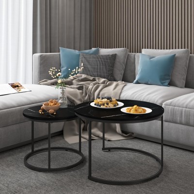 NicBex Set of 2 Coffee Table Nesting with Sturdy Metal Frame Modern End Table Side Tables for Living Room