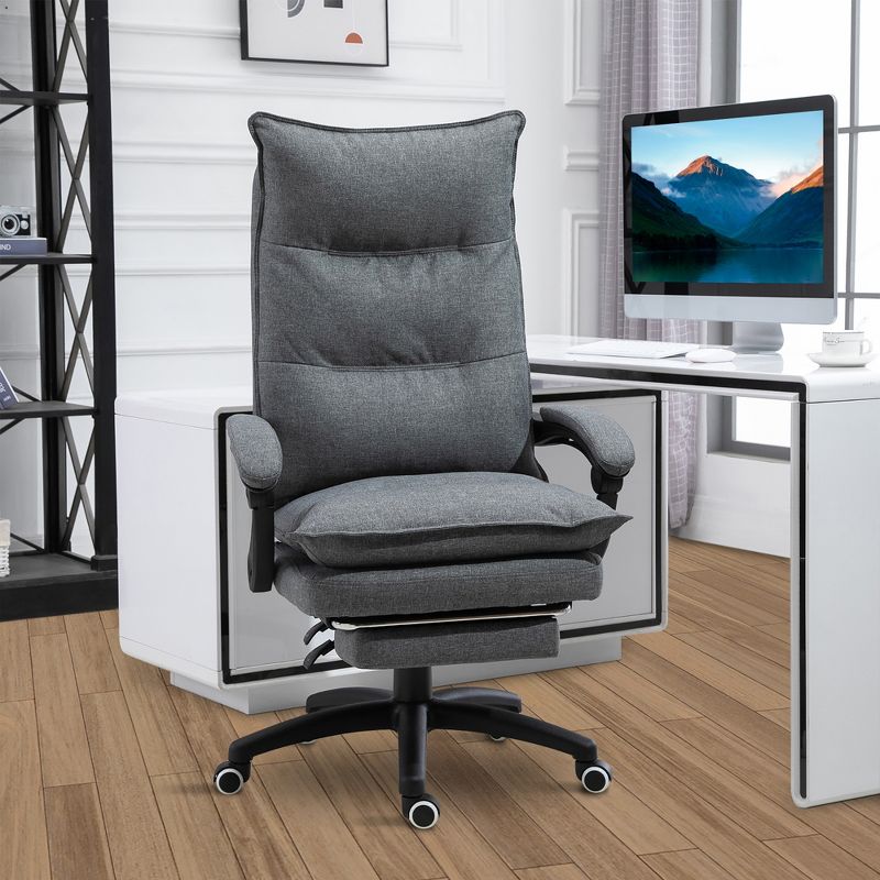 Vinsetto 360° Swivel Executive Home Office Chair Adjustable Height Linen Style Fabric Recliner with Retractable Footrest and Double Padding, Gray, 3 of 10
