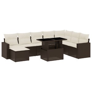 vidaXL 9 Piece Patio Sofa Set with Cushions - Brown and Cream without Storage - 1 of 4