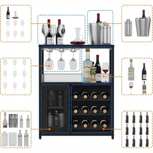 3-Tier Bar Cabinet with Detachable Wine Rack, Adjustable Shelves, Glass Holders, Buffet Sideboard for Dining Room Kitchen Living Room - 1 of 4