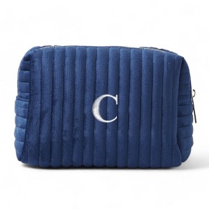 Personalization Mall Embroidered Initial Small Navy Velvet Makeup Bag - 1 of 1