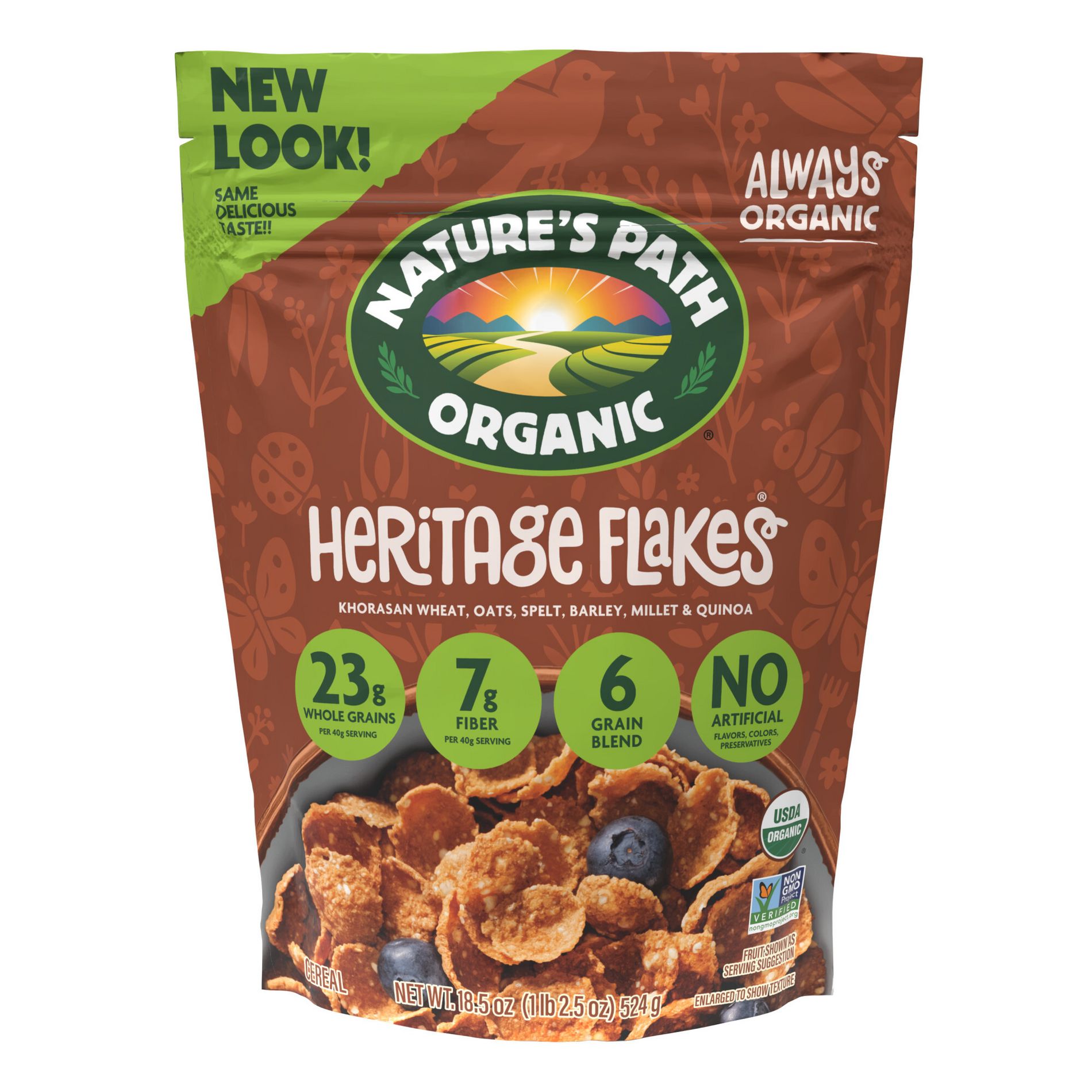 Nature's Path Organic Heritage Flakes Large Size Breakfast Cereal Pouch - 18.5oz