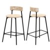 FONTOI 2PCS Round Barstools with Back&Footrest, Hand Woven Bar Stools for Living Room Kitchen Island, Black&Brown, 15.35"*35"*15.35" - 2 of 4